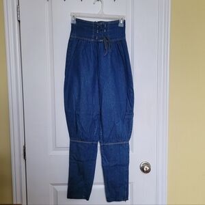 Pulse jeans by Aero 1980s vintage XXS size 22 retro blue denim lace up high rise
